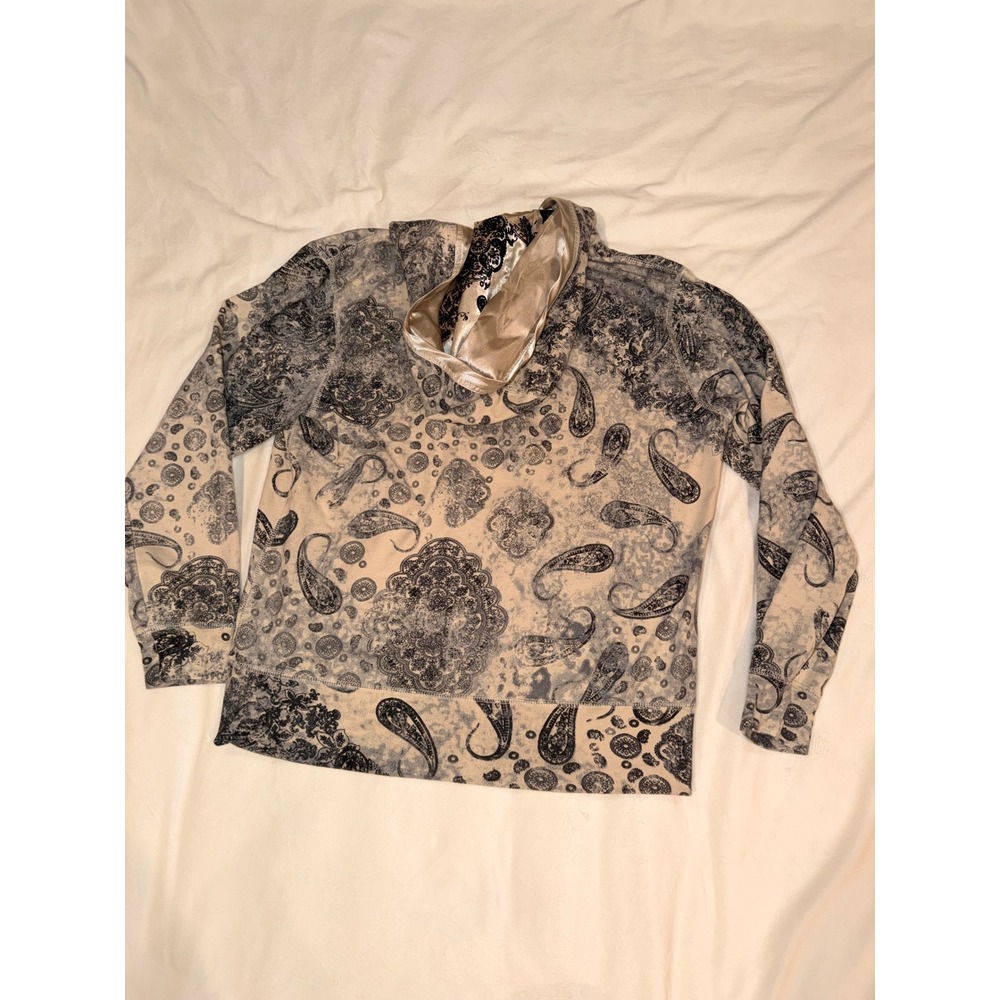 Oleg Cassini Sport Paisley Zip Up Hoodie Satin Lined Embroidered Hood Cream L - Picture 6 of 6